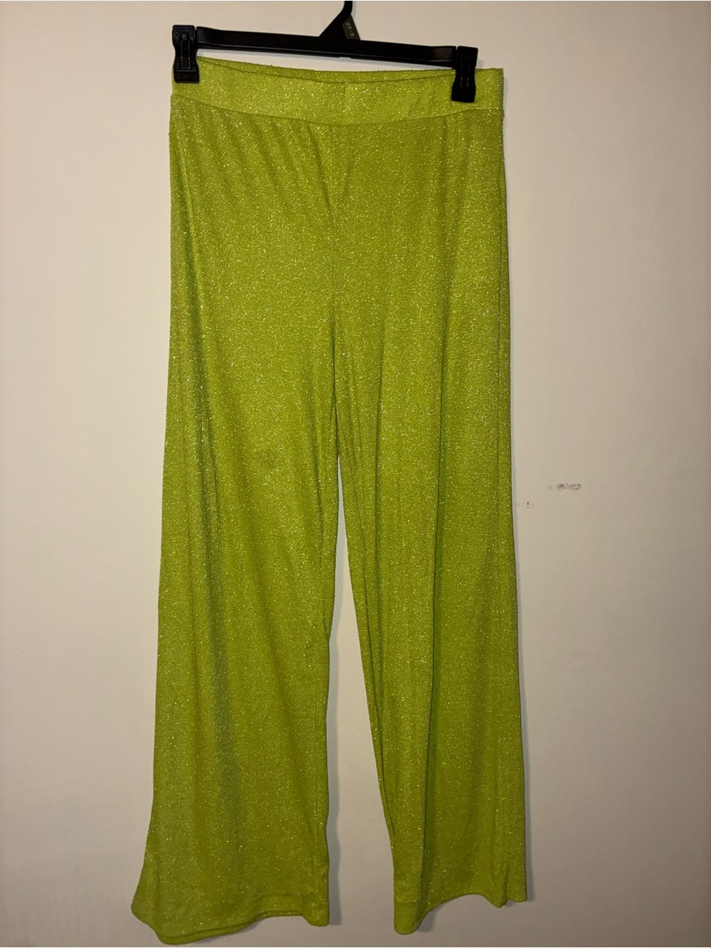 Haute Monde Lime Green Sparkle Wide-Leg Pants